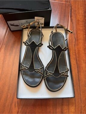 Chanel 2007 Black Suede & Gold CC Sandals Size 37